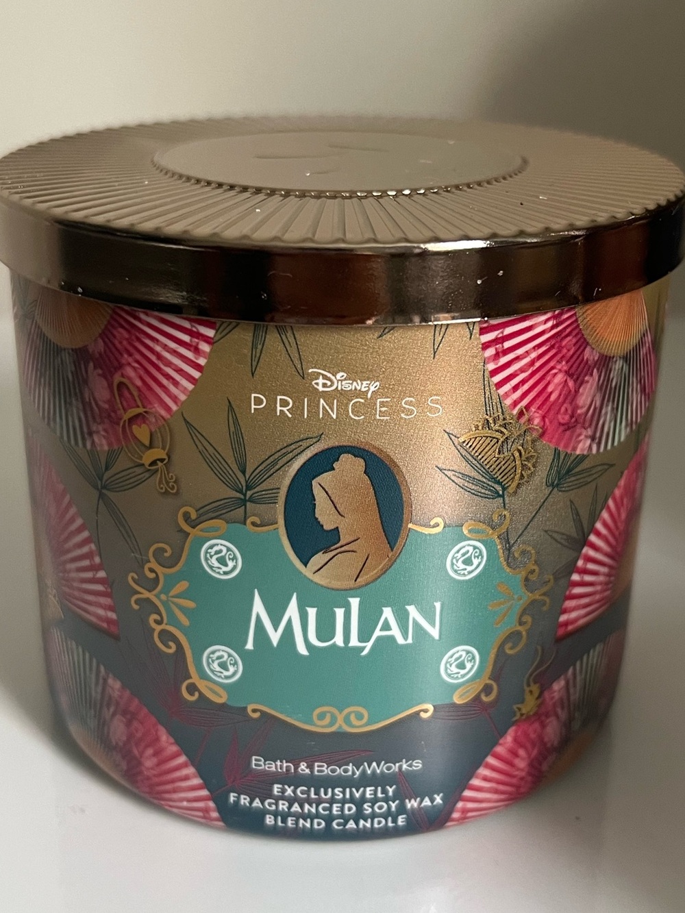 Bath & Body Works Mulan Candle – Teal, Pink & Gold Design